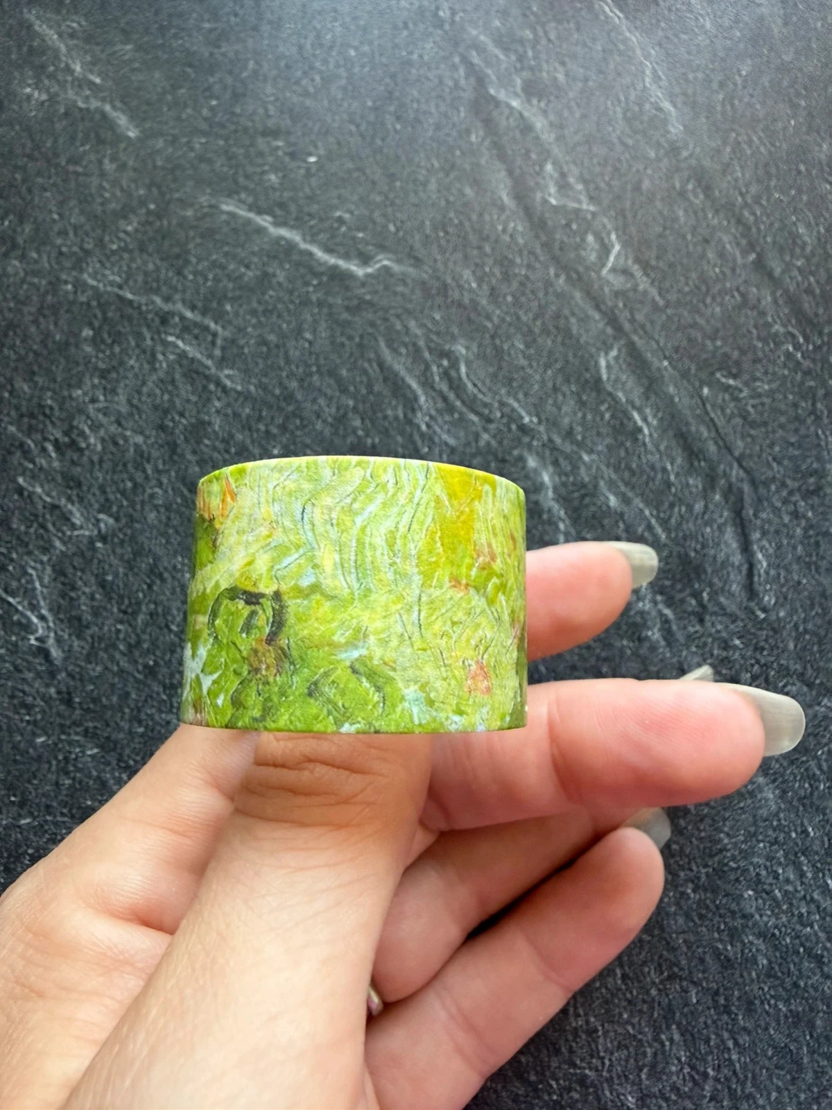 Groene washi-lint met papaverwilde klavermotief – photo 3